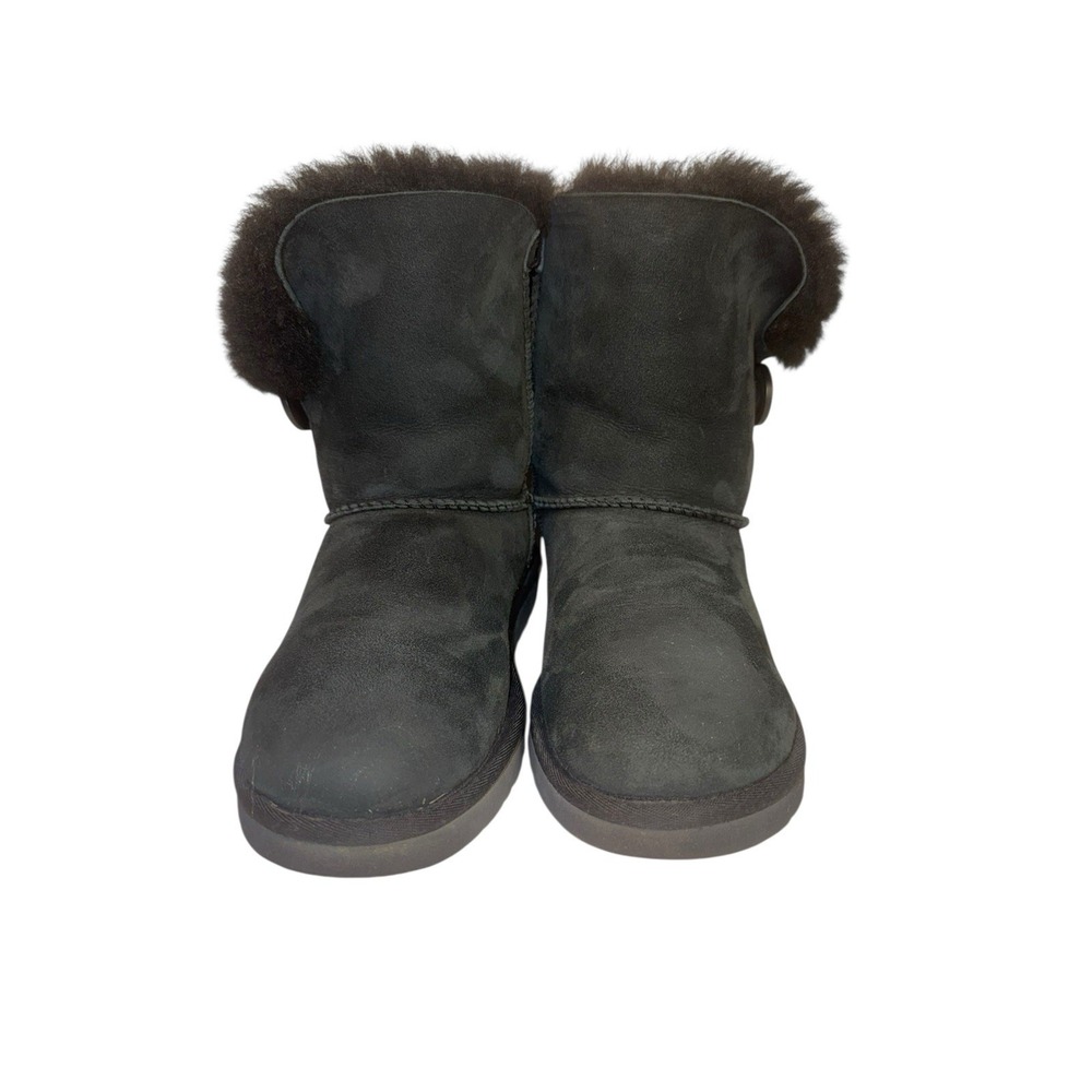 UGG Australia‎ Mini Bailey Button II Logo Sheepskin Boots Black Women's Sz 7